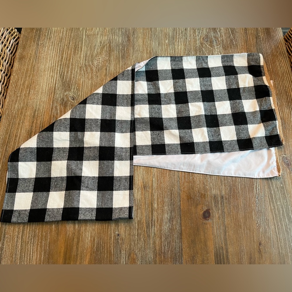 HALLOW’S EVE BLACK AND WHITE LARGE CHECK/GINGHAM TABLR RUNNER, 88x16”